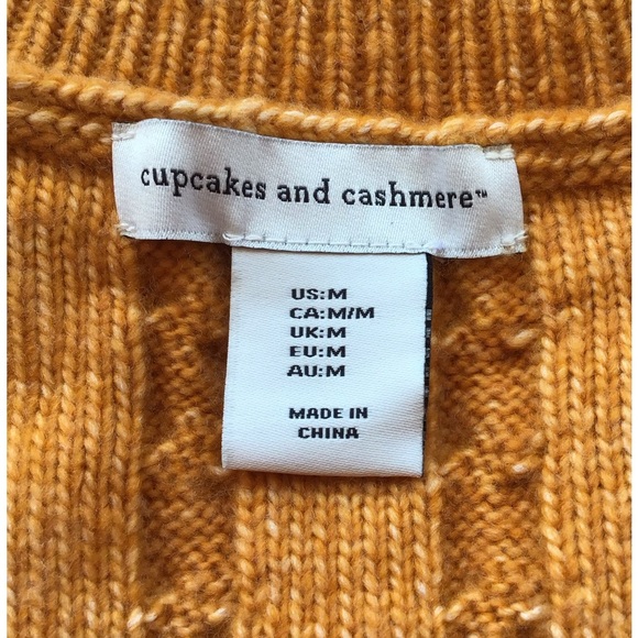 Cupcakes And Cashmere Gold V Neck Cable Knit Sweater Top NEW - Picture 6 of 7